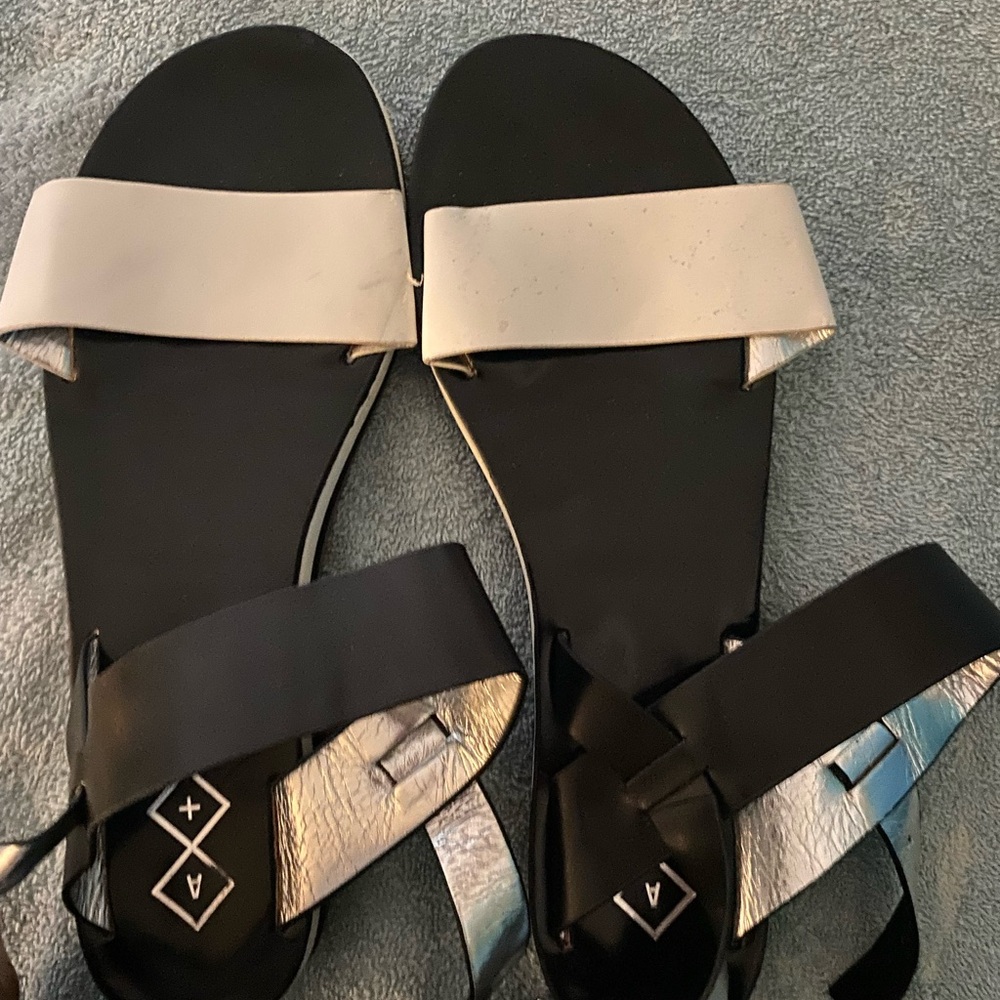 Armani Exchange Black and Silver Sandals with Adjustable Straps